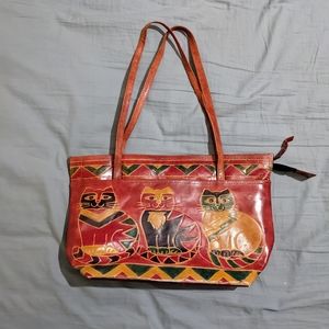 Genuine leather cat tote bag